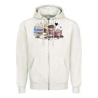 Oatmeal Heather coffee and books Zipper Hoodie - MaliasSmallBusiness