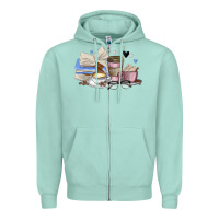 Seafoam coffee and books Zipper Hoodie - MaliasSmallBusiness
