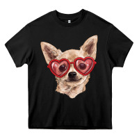 Black chihuahua dog with love glasses Heavy Core Tee - RanaPortraitStore