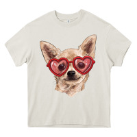 Cream chihuahua dog with love glasses Heavy Core Tee - RanaPortraitStore