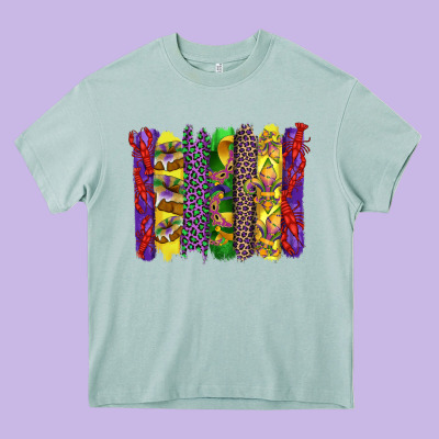 Mardi Gras Crawfish Cake And Mask With Leopar And Fleur De Lis Brushst Heavy Core Tee Designed By Artiststas