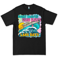 Black boat waves sun rays lake days Premium Tee - texasbilliewilder