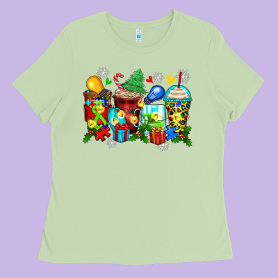 Autism Christmas Coffee Cups Ladies Tee Designed By Zillion Design Studio