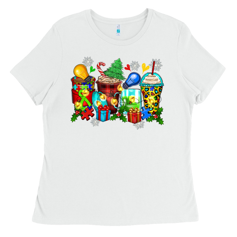 Autism Christmas Coffee Cups Ladies Tee by Zillion Design Studio | Teevron