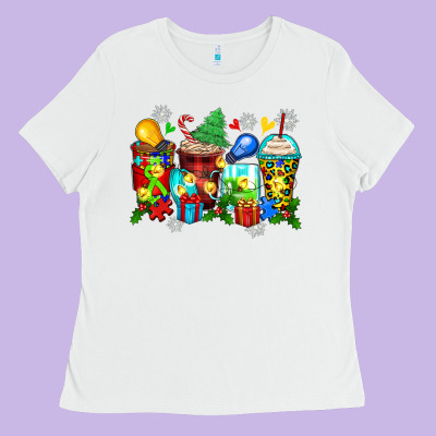 Autism Christmas Coffee Cups Ladies Tee Designed By Zillion Design Studio
