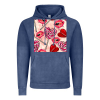 Vintage Denim valentines day lollipops and lips seamless pattern Vintage Hoodie - BundleAndBundleShop