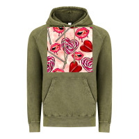 Vintage Olive valentines day lollipops and lips seamless pattern Vintage Hoodie - BundleAndBundleShop