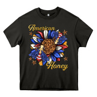 Asphalt American honey with bee Heavy Core Tee - texasbilliewilder