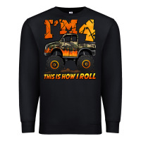 Black i'm four this is how i roll monster truck birthday Premium Sweatshirt - Jasminsmagicworld