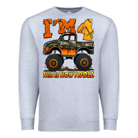 Heather Grey i'm four this is how i roll monster truck birthday Premium Sweatshirt - Jasminsmagicworld