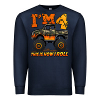 Navy i'm four this is how i roll monster truck birthday Premium Sweatshirt - Jasminsmagicworld
