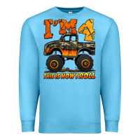 Ocean Blue i'm four this is how i roll monster truck birthday Premium Sweatshirt - Jasminsmagicworld