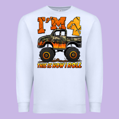 I'm Four This Is How I Roll Monster Truck Birthday Premium Sweatshirt Designed By Jasminsmagicworld