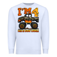 White i'm four this is how i roll monster truck birthday Premium Sweatshirt - Jasminsmagicworld