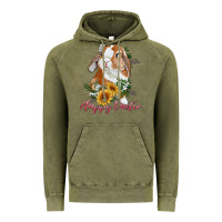 Vintage Olive Happy easter with bunny and sunflowers Vintage Hoodie - RanaPortraitStore