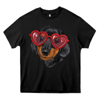 Black dachshund with love glasses Heavy Core Tee - RanaPortraitStore