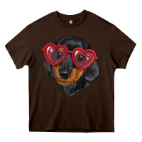Chocolate Brown dachshund with love glasses Heavy Core Tee - RanaPortraitStore