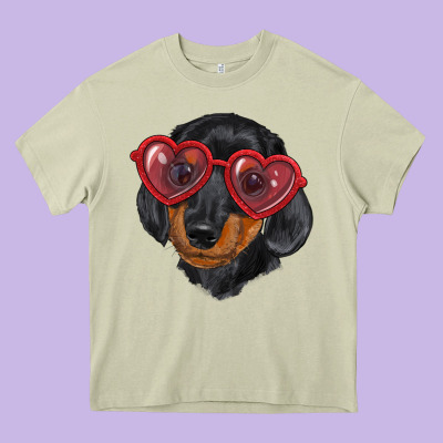Heavy Core Tee dachshund with love glasses