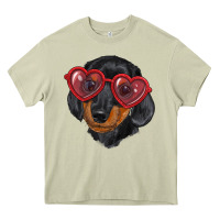Mossy dachshund with love glasses Heavy Core Tee - RanaPortraitStore