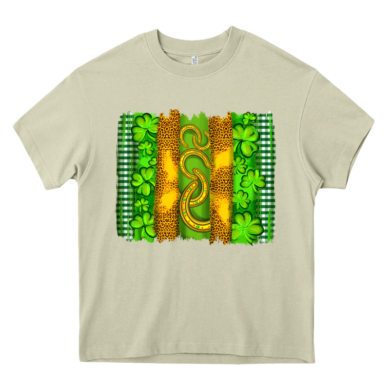 Saint Patricks Horseshoe Shamrock Leopard Glitter Brushstroke Heavy Core Tee by Artiststas | Teevron