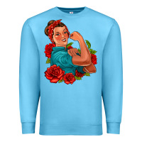 Ocean Blue hispanic strong woman with roses Premium Sweatshirt - Jasminsmagicworld