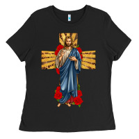 Black jesus christ cross Ladies Tee - texasbilliewilder