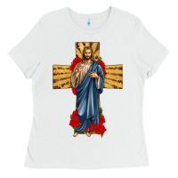 White jesus christ cross Ladies Tee - texasbilliewilder