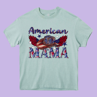 American Mama With Cowboy Heavy Core Tee Designed By Texasbilliewilder