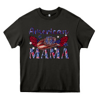 Asphalt American mama with cowboy Heavy Core Tee - texasbilliewilder