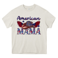 Cream American mama with cowboy Heavy Core Tee - texasbilliewilder