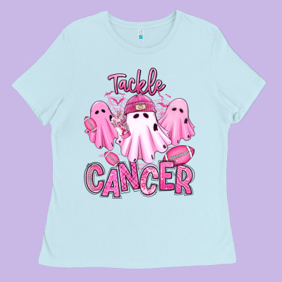 Ladies Tee tackle cancer halloween ghosts american football