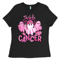 Black tackle cancer halloween ghosts american football Ladies Tee - RanaPortraitStore