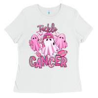 White tackle cancer halloween ghosts american football Ladies Tee - RanaPortraitStore
