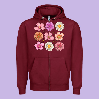 Flowers Zipper Hoodie Designed By Maliassmallbusiness