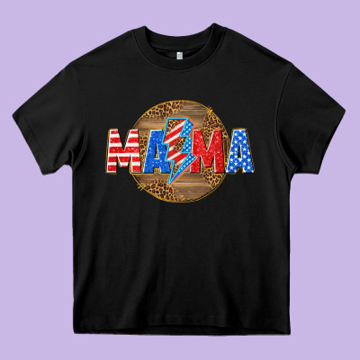 American Mama With Lightning Bolt Heavy Core Tee Designed By Texasbilliewilder