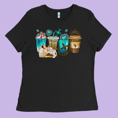 Jesus Coffee Cups Ladies Tee Designed By Texasbilliewilder