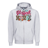 Heather Grey blessed nurse Zipper Hoodie - NancyCooperArtShop