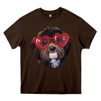 Chocolate Brown havanese dog with love glasses Heavy Core Tee - RanaPortraitStore
