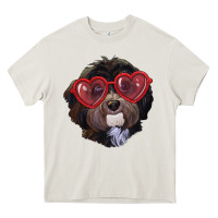 Cream havanese dog with love glasses Heavy Core Tee - RanaPortraitStore
