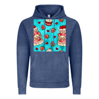 Vintage Denim valentines day cake and strawberries seamless pattern Vintage Hoodie - BundleAndBundleShop
