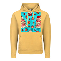 Vintage Mustard valentines day cake and strawberries seamless pattern Vintage Hoodie - BundleAndBundleShop