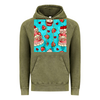 Vintage Olive valentines day cake and strawberries seamless pattern Vintage Hoodie - BundleAndBundleShop