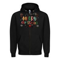 Black merry christmas raindeerr Zipper Hoodie - MaliasSmallBusiness