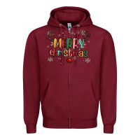 Burgundy merry christmas raindeerr Zipper Hoodie - MaliasSmallBusiness