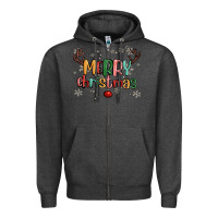 Charcoal Heather merry christmas raindeerr Zipper Hoodie - MaliasSmallBusiness