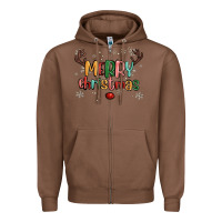Chestnut merry christmas raindeerr Zipper Hoodie - MaliasSmallBusiness
