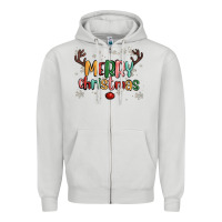 Dove Grey merry christmas raindeerr Zipper Hoodie - MaliasSmallBusiness
