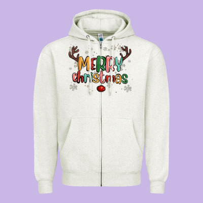 Merry Christmas Raindeerr Zipper Hoodie Designed By Maliassmallbusiness