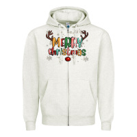 Oatmeal Heather merry christmas raindeerr Zipper Hoodie - MaliasSmallBusiness