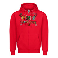 Red merry christmas raindeerr Zipper Hoodie - MaliasSmallBusiness